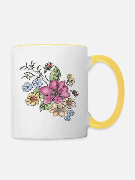  Florales Blütenmuster - Tasse zweifarbig - Weiß/Gelb