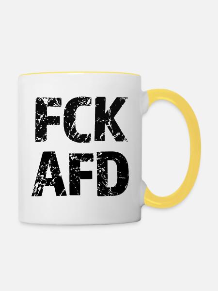 FCK AFD Bold Text Graphic - Tasse zweifarbig - Weiß/Gelb