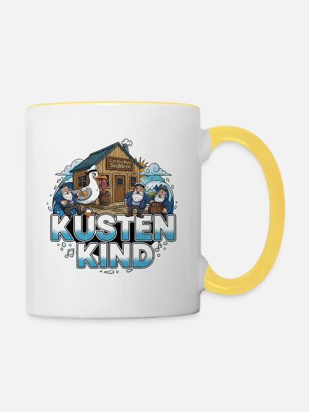 Küstenkind Hafen Kneipe - Tasse zweifarbig - Weiß/Gelb