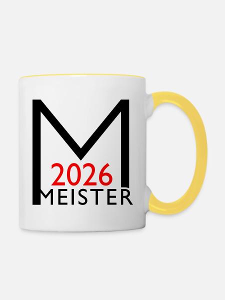 Meister 2026 Meisterschaft - Tasse zweifarbig - Weiß/Gelb