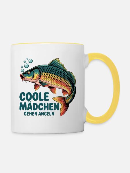 Coole Mädchen Angeln Karpfen - Tasse zweifarbig - Weiß/Gelb