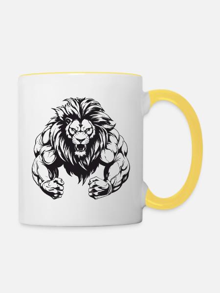 Löwe Muskeln - Tasse zweifarbig - Weiß/Gelb