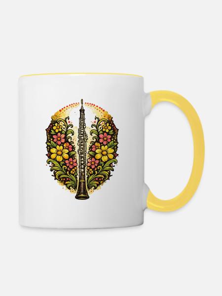 Floral Saxophone Bloom - Tasse zweifarbig - Weiß/Gelb
