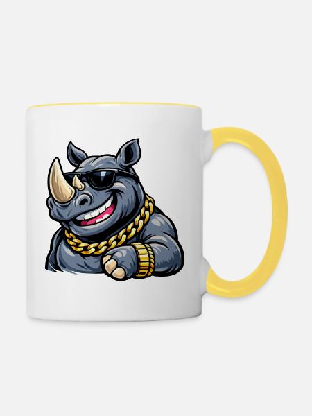 Rhino Streetstyle mit Goldkette - Tasse zweifarbig - Weiß/Gelb
