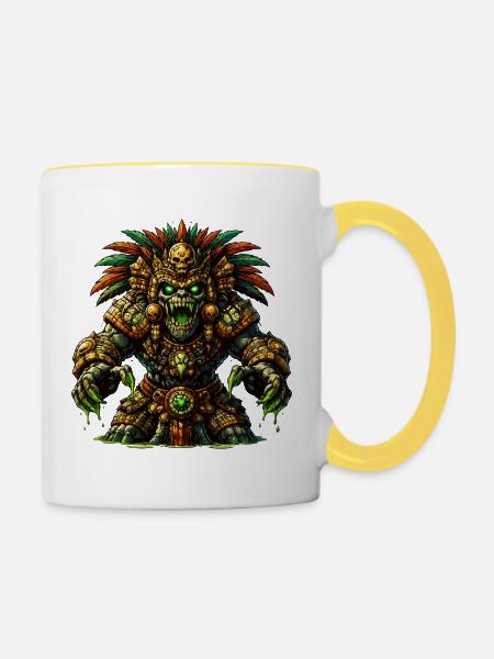 Totemkrieger der Dschungel Azteken - Tasse zweifarbig - Weiß/Gelb