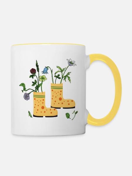 Gartenstiefel mit Wildblumen - Tasse zweifarbig - Weiß/Gelb