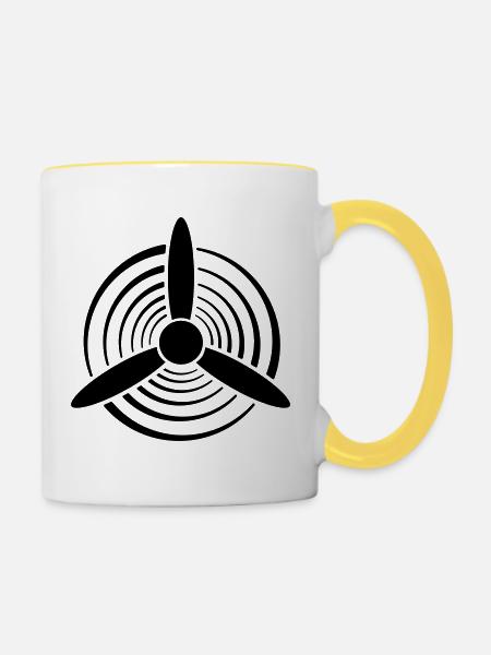 Einfarbiger grafischer Propeller - Tasse zweifarbig - Weiß/Gelb