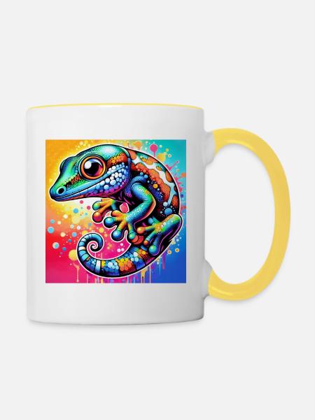 Gecko - Tasse zweifarbig - Weiß/Gelb