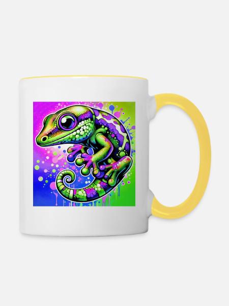 Gecko - Tasse zweifarbig - Weiß/Gelb