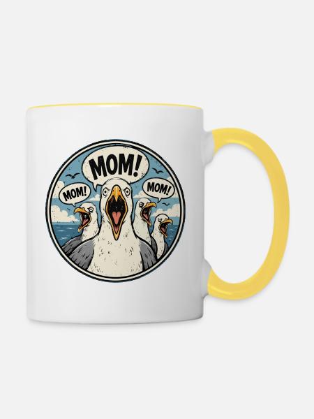 Mama! Der Möwenschrei: Elternhumor - Tasse zweifarbig - Weiß/Gelb