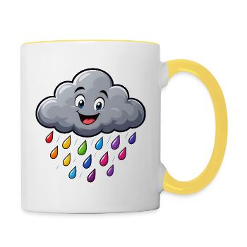 Nuage de pluie coloré Motif météo nuageuse drôle - Mug contrasté - blanc/jaune - Droite