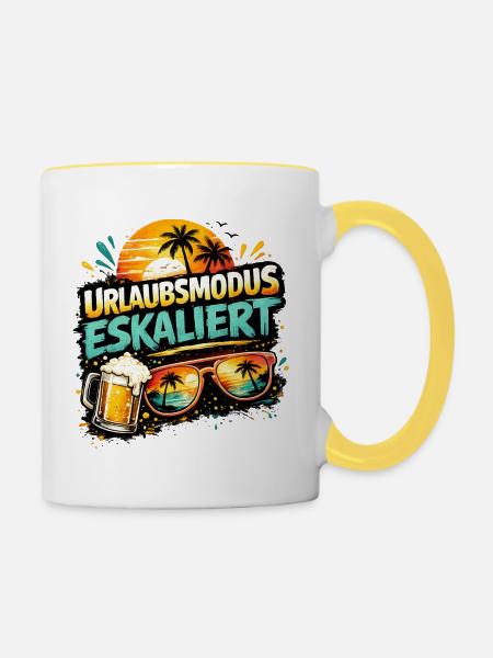 Urlaubsmodus eskaliert Palmen und Bier - Tasse zweifarbig - Weiß/Gelb