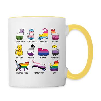 LGBTQ-Pride-Monat – Rainbow Cats - Tasse zweifarbig - Weiß/Gelb - Rechts