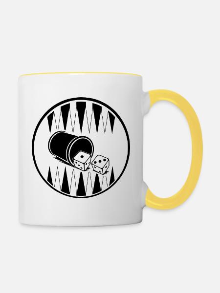 Backgammon | Brettspiel | Geschenk - Tasse zweifarbig - Weiß/Gelb