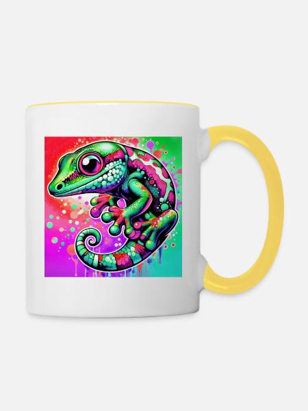 Gecko - Tasse zweifarbig - Weiß/Gelb
