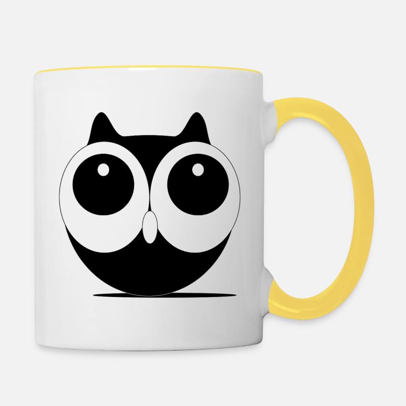 Großaugen  Eule Kawaii Schwarzweiß - Tasse zweifarbig - Weiß/Gelb