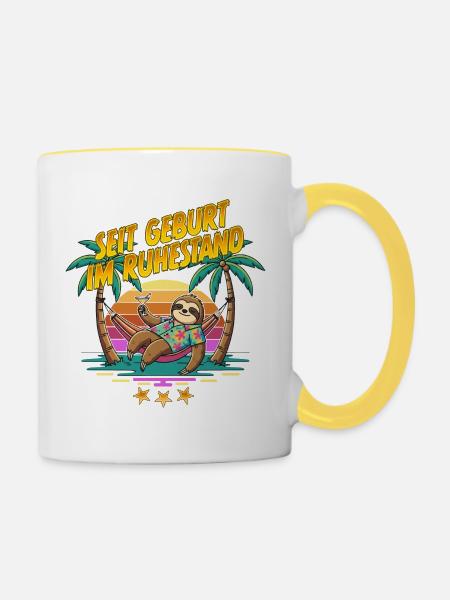 Seit Geburt im Ruhestand Sloth - Tasse zweifarbig - Weiß/Gelb