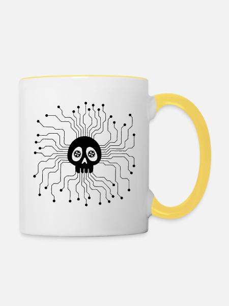 Mikroprozessor-Schädel (Schwarz) - Tasse zweifarbig - Weiß/Gelb
