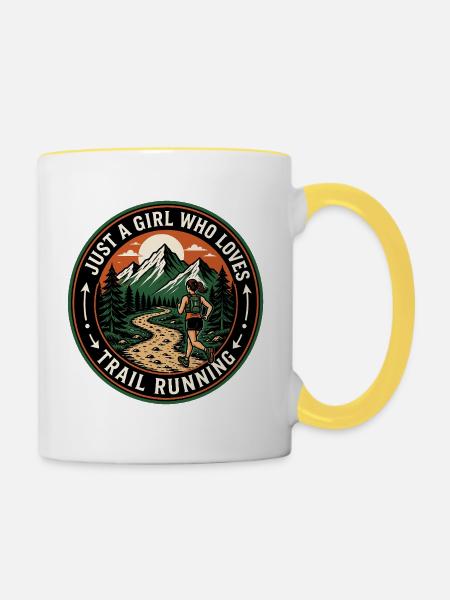 Nur ein Mädchen, das Trailrunning liebt - Tasse zweifarbig - Weiß/Gelb