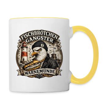 Fischbrötchen Gangster Warnemünde 2 - Tasse zweifarbig - Weiß/Gelb - Rechts
