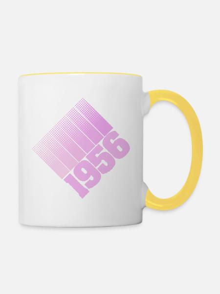 1956 Dots Retro Zahlendesign - Tasse zweifarbig - Weiß/Gelb