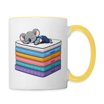 Schlafender Koala auf bunten Matratzen - Tasse zweifarbig - Weiß/Gelb - Rechts