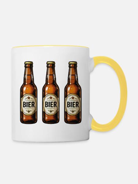 Bier Trio Cartoon - Tasse zweifarbig - Weiß/Gelb
