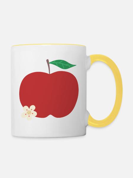 Karmesinroter Apfel mit Blüte - Tasse zweifarbig - Weiß/Gelb