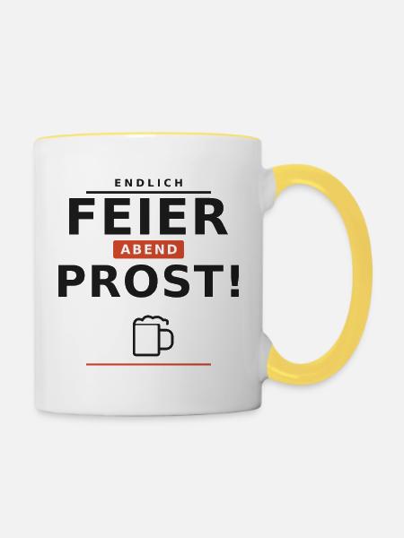 Endlich Feierabend – Prost! - Tasse zweifarbig - Weiß/Gelb