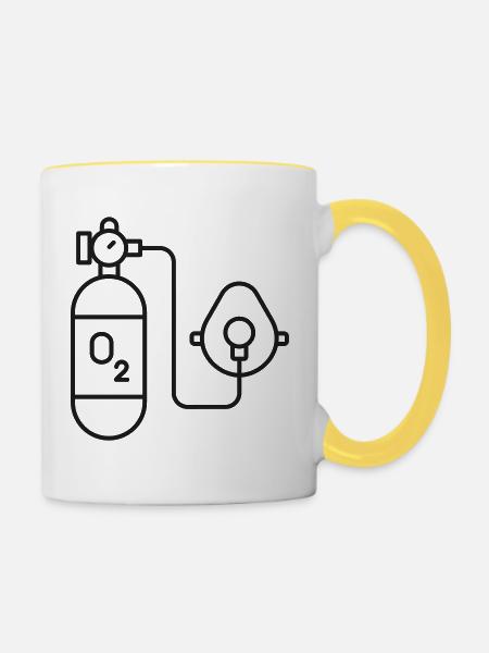 Sauerstoffflasche und Maskensymbol - Tasse zweifarbig - Weiß/Gelb