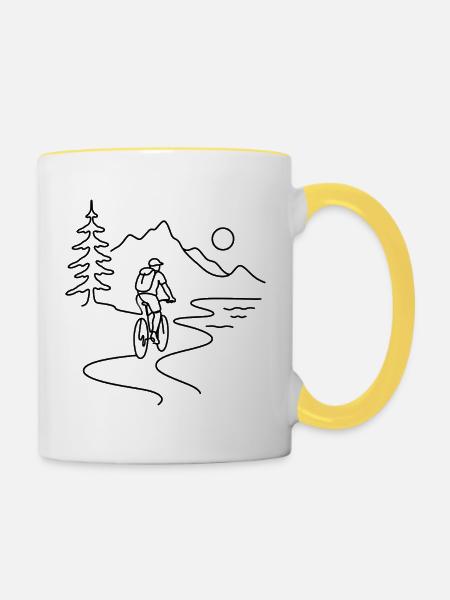 Cyclist in mountains - Tasse zweifarbig - Weiß/Gelb