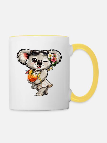 Süßer Koala mit tropischem Cocktail - Tasse zweifarbig - Weiß/Gelb