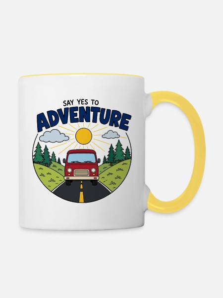 Fahrabenteuer: Sonne und Straße - Tasse zweifarbig - Weiß/Gelb
