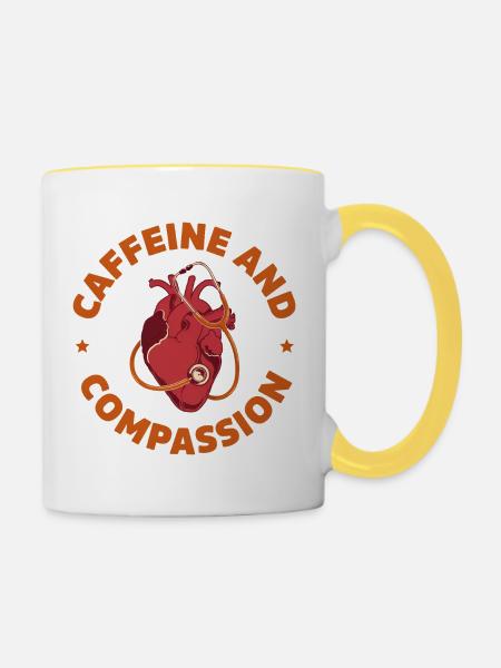 Koffein und Mitgefühl - Tasse zweifarbig - Weiß/Gelb
