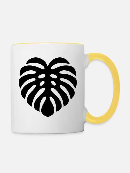 tropisches Blatt - Tasse zweifarbig - Weiß/Gelb