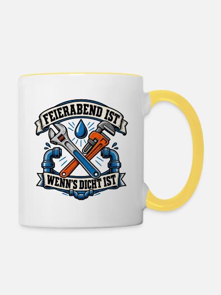 Feierabend mit Werkzeugfreude - Tasse zweifarbig - Weiß/Gelb