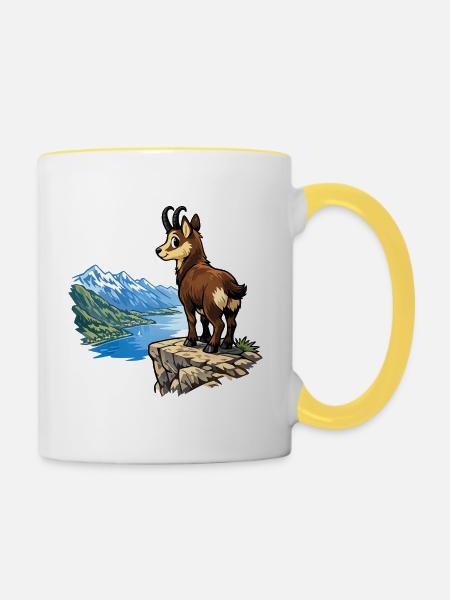 Alpengemsen auf Felsen - Tasse zweifarbig - Weiß/Gelb