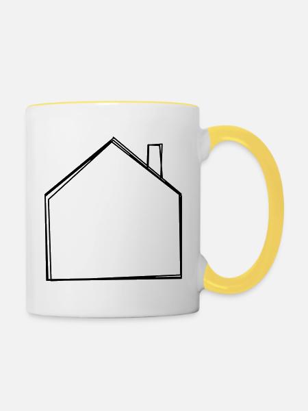 Haus handgezeichnet - Tasse zweifarbig - Weiß/Gelb