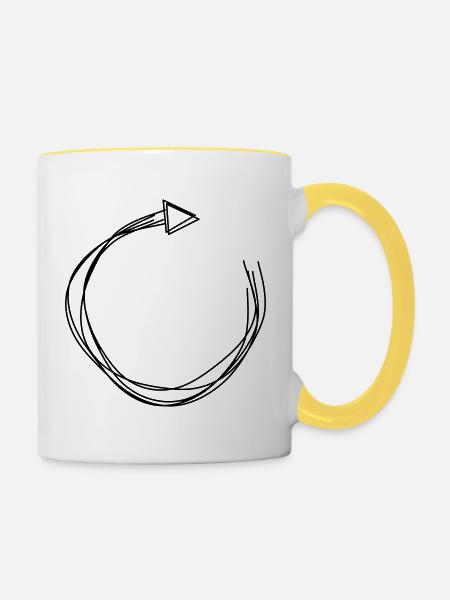 Kreispfeil handgezeichnet - Tasse zweifarbig - Weiß/Gelb