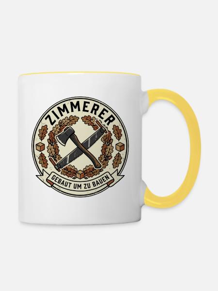 Zimmerer Zunftzeichen - Tasse zweifarbig - Weiß/Gelb