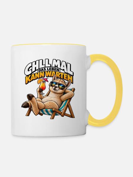 Chill_mal_das_Leben_kann_warten - Tasse zweifarbig - Weiß/Gelb