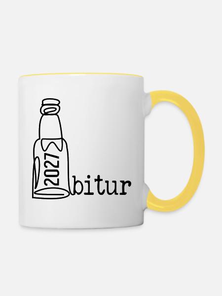 Abi Party 2027, Abitur Bier - Tasse zweifarbig - Weiß/Gelb