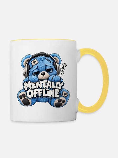 Mentally Offline Plüschbär - Tasse zweifarbig - Weiß/Gelb