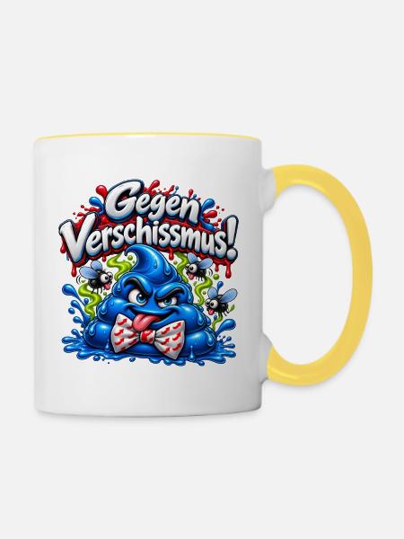 Gegen Faschismus - Verschissmus - Tasse zweifarbig - Weiß/Gelb