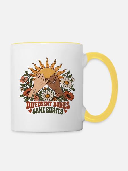 "Different Bodies Same Right" - Tasse zweifarbig - Weiß/Gelb