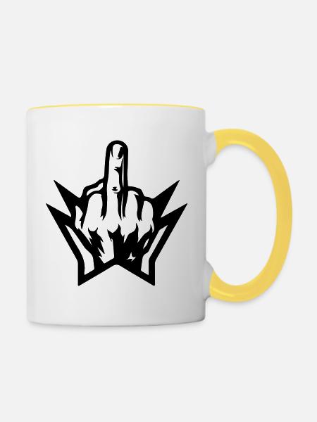 Mittelfinger Hand Zacken Schwarz - Tasse zweifarbig - Weiß/Gelb
