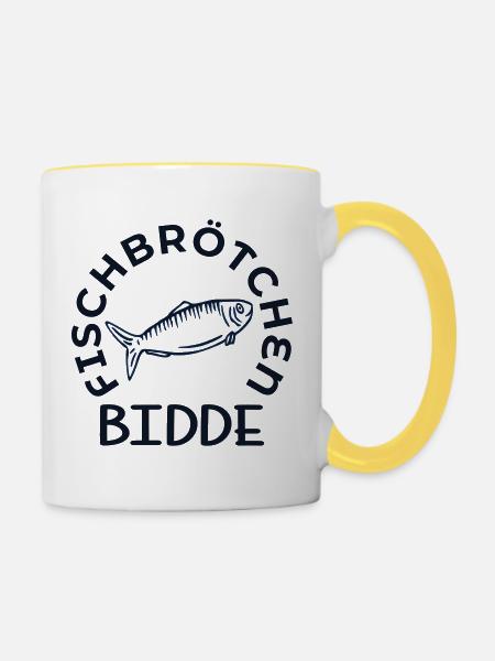 Hamburg Fischbrötchen Bidde - Tasse zweifarbig - Weiß/Gelb