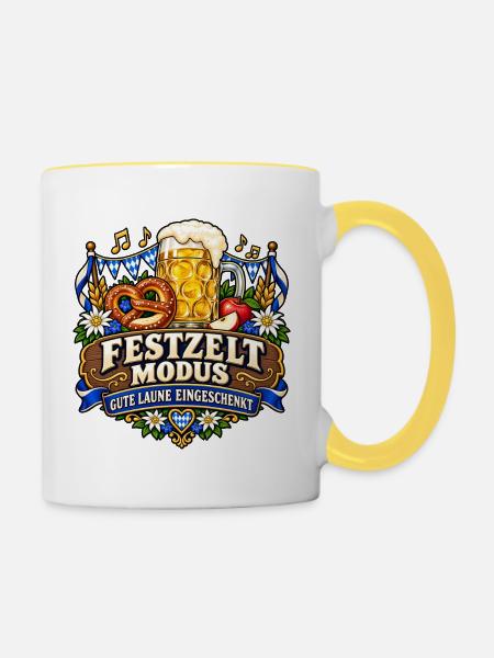 Festzelt-Modus – Gute Laune eingeschenkt - Tasse zweifarbig - Weiß/Gelb