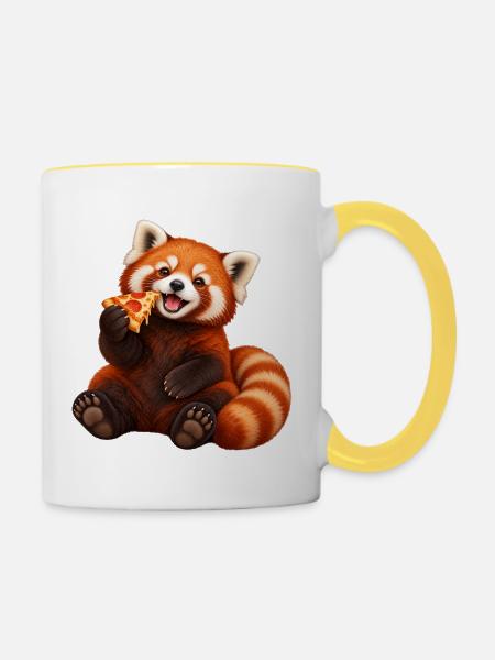 Pizza-liebender Roter Panda - Tasse zweifarbig - Weiß/Gelb