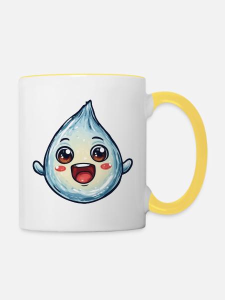 Kawaii Wassertropfen mit Gesicht - Tasse zweifarbig - Weiß/Gelb